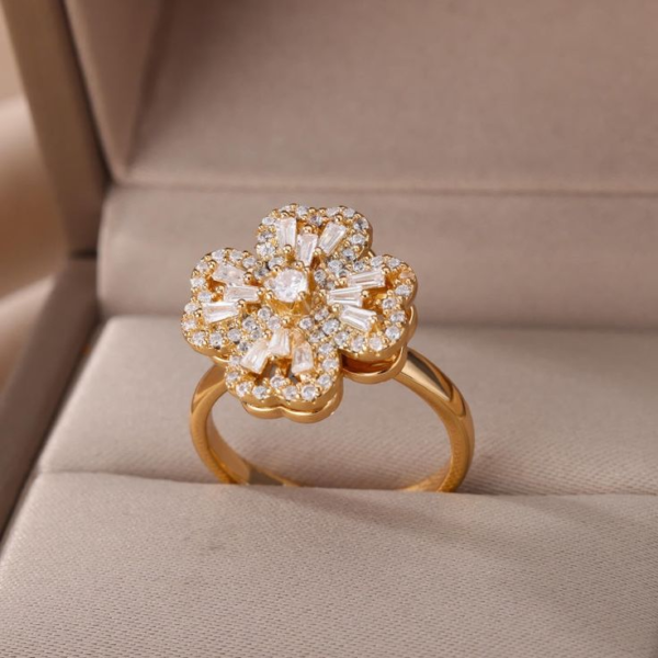 Anillo Trebol Corazon Giratorio +CAJA